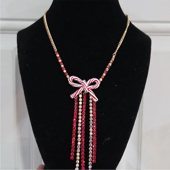New Betsey Johnson Candy Cane Bow necklace - Picture 5 of 11